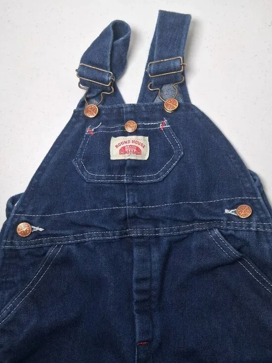 Round House Overalls Youth 4T Dark Wash Blue Denim Bibs Bib Pants USA Made - Picture 6 of 15
